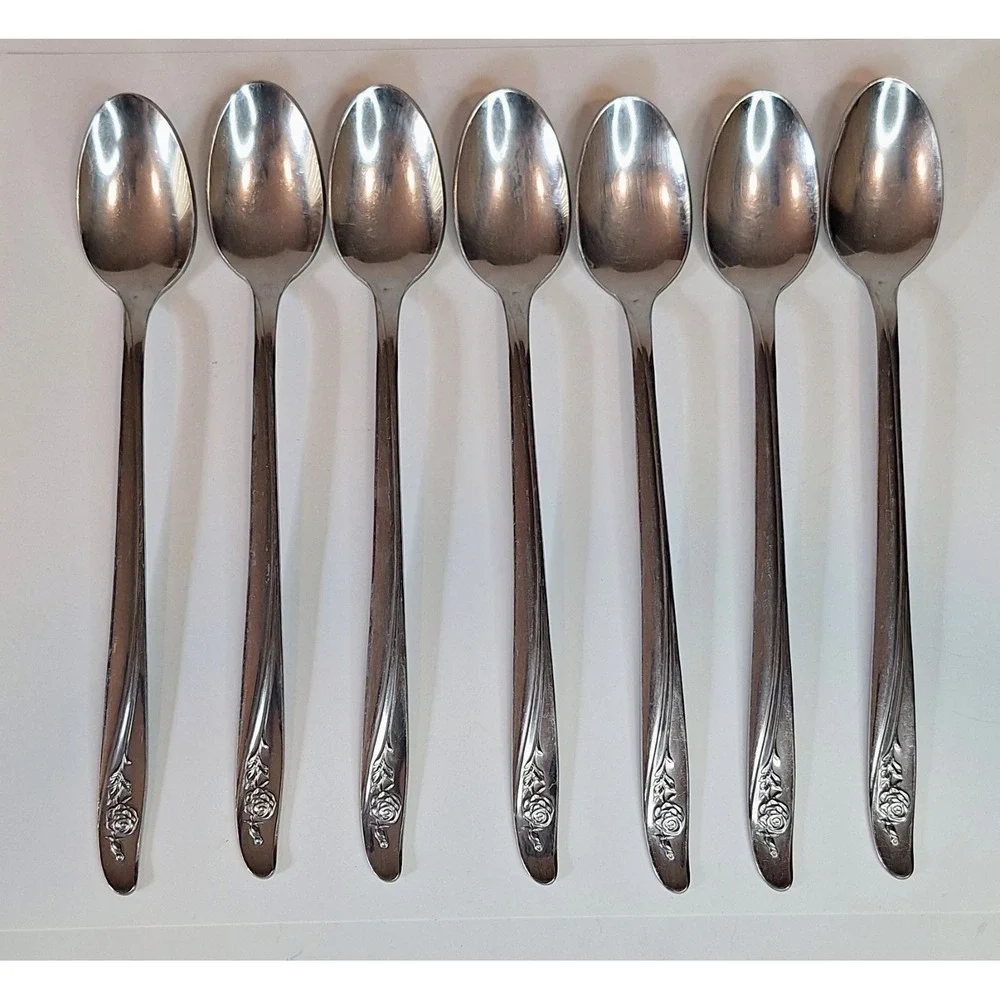 Lot Of 7 Oneida Roseanne Ice Tea Spoons Stainless Flatware Silverware